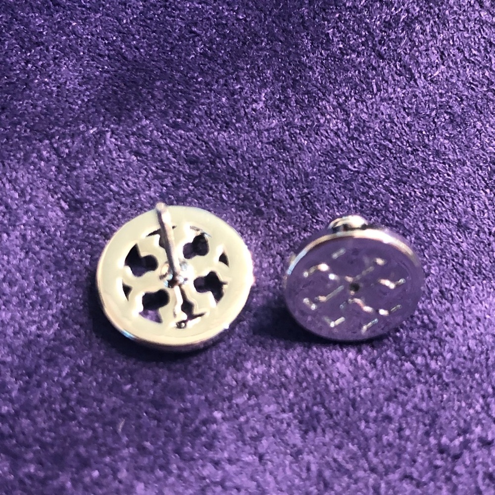 Tory Burch Crystal Logo Circle Stud Earrings - Picture 4 of 6